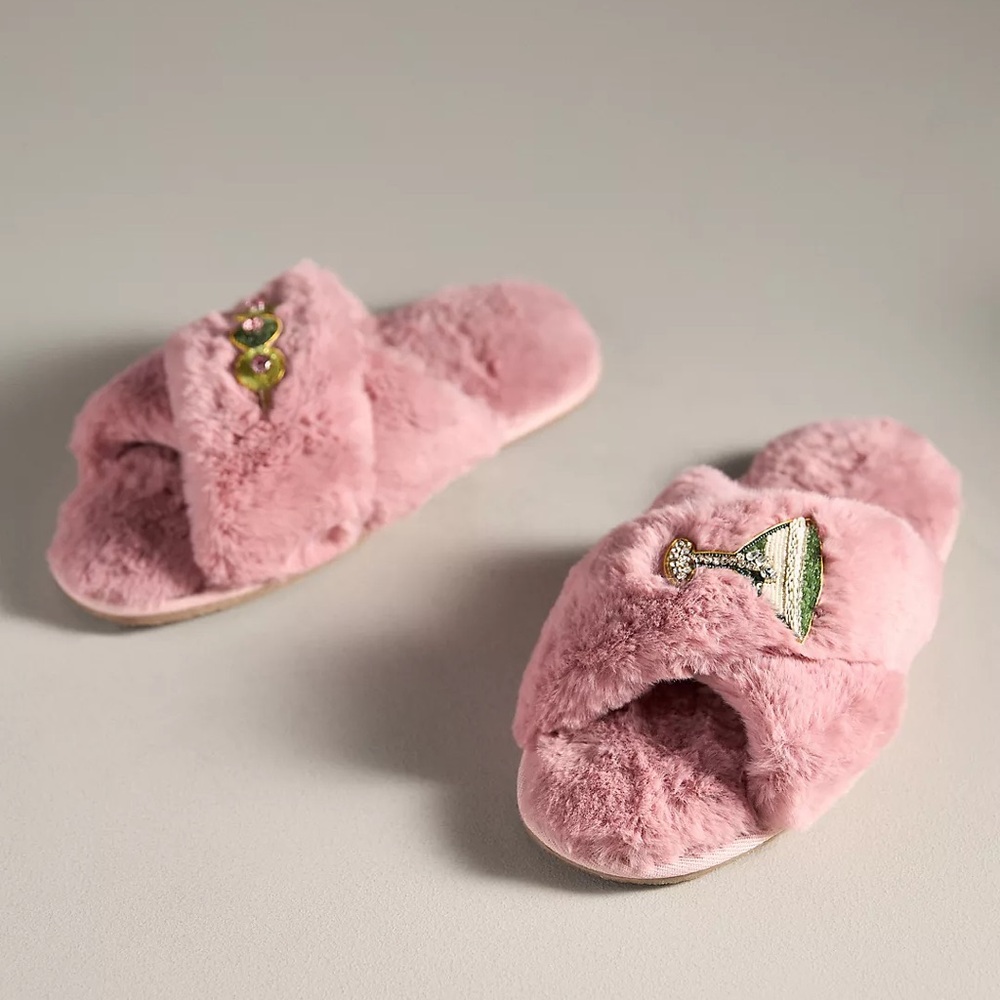 Anthropologie Pink Fuzzy Slippers